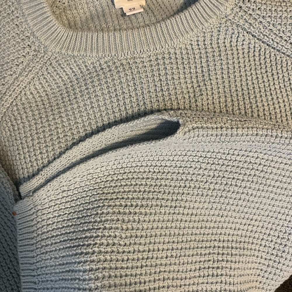 Flattering Pale Blue 100% Cotton Knit Sweater L